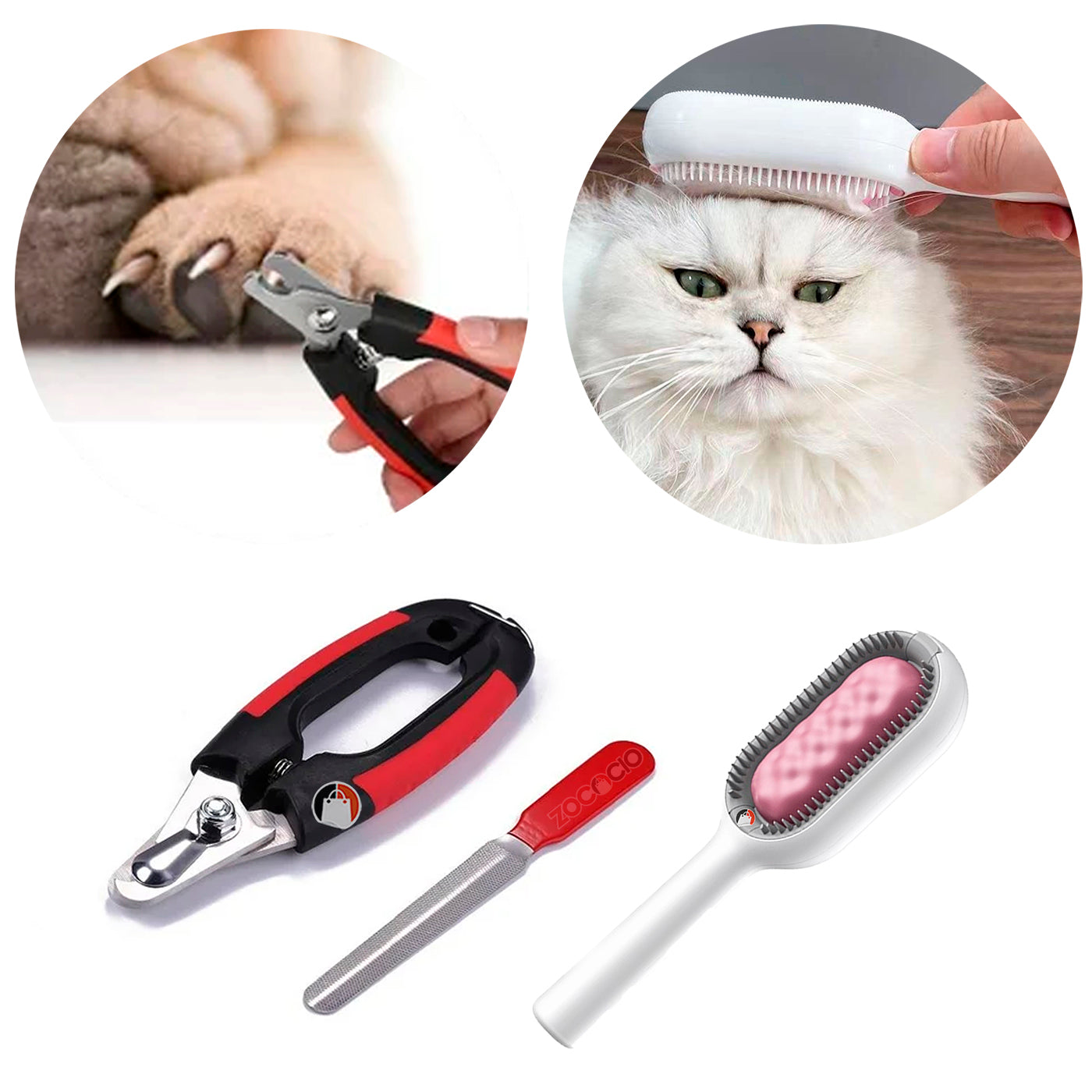 Kit de Cuidado para Mascotas: Cortaúñas, Lima, Cepillo Masajeador