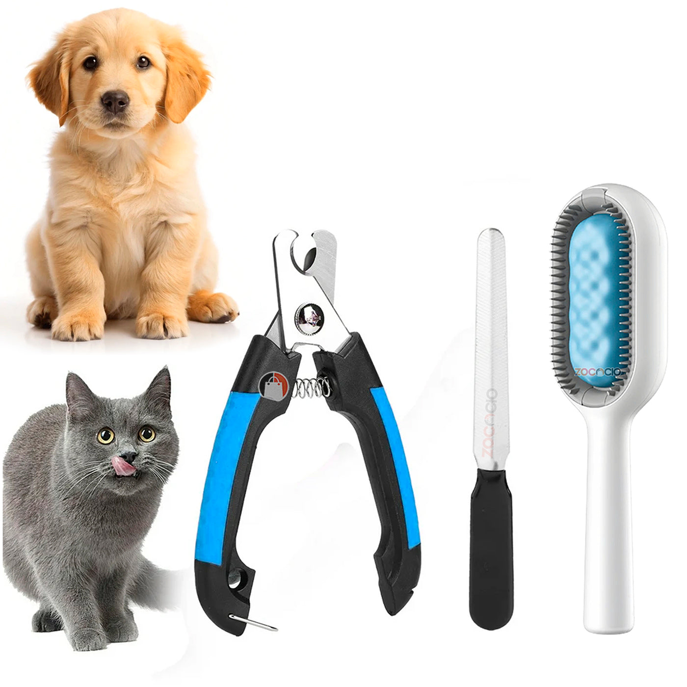 Kit de Cuidado para Mascotas: Cortaúñas, Lima, Cepillo Masajeador