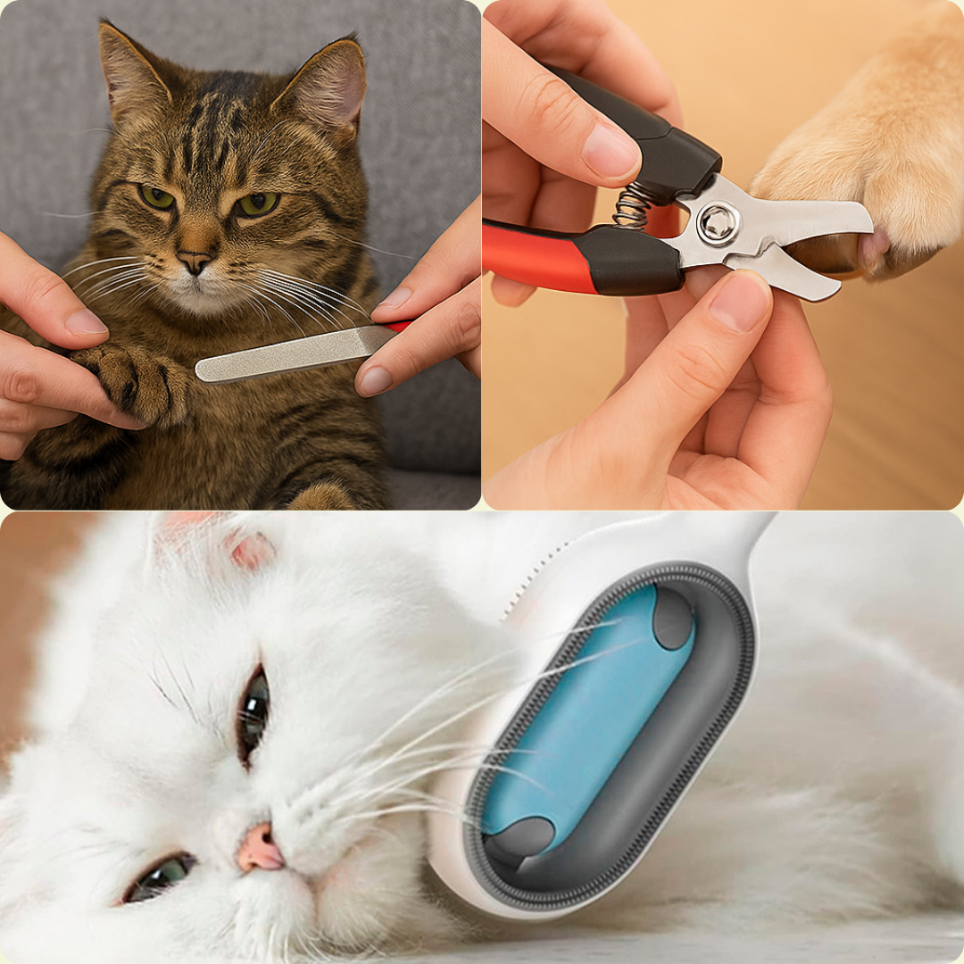 Kit de Cuidado para Mascotas: Cortaúñas, Lima, Cepillo Masajeador